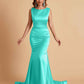 Elegant Satin Sleeveless Pleats Mermaid Bridesmaid Dresses Floor Length