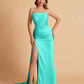 Elegant Satin Straight Neck Mermaid Side Slit Floor Length Bridesmaid Dresses