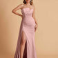 Elegant Satin Sleeveless Asymmetrical Mermaid Side Slit Floor Length Bridesmaid Dresses