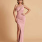 Sexy Satin One Shoulder Mermaid Bridesmaid Dresses Side Slit Floor Length