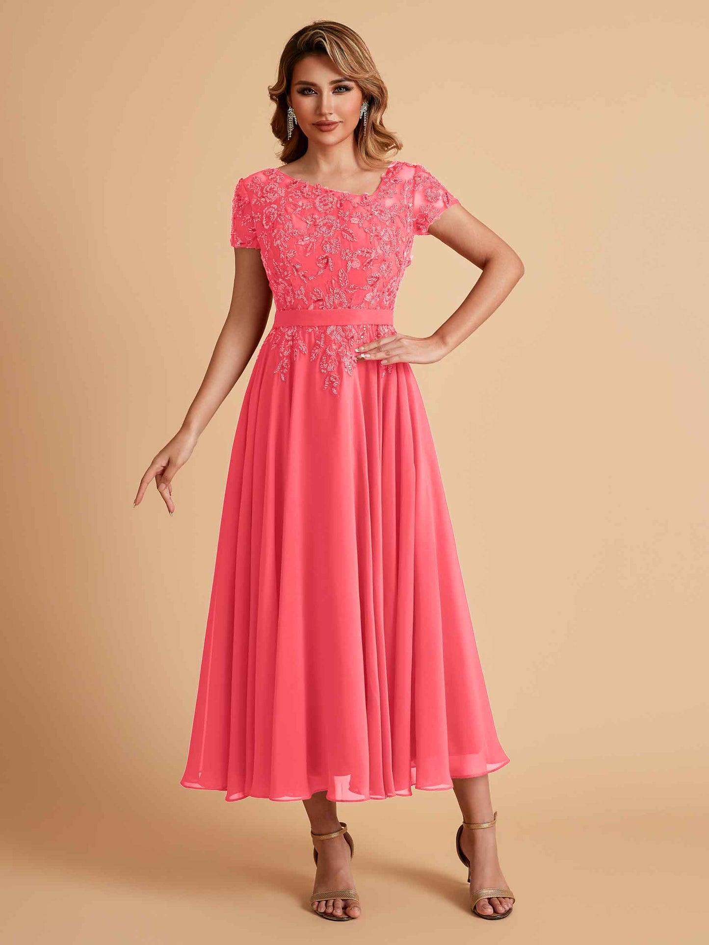 Elegant A-line Chiffon Short Sleeves Mother of the Brides Dresses Online
