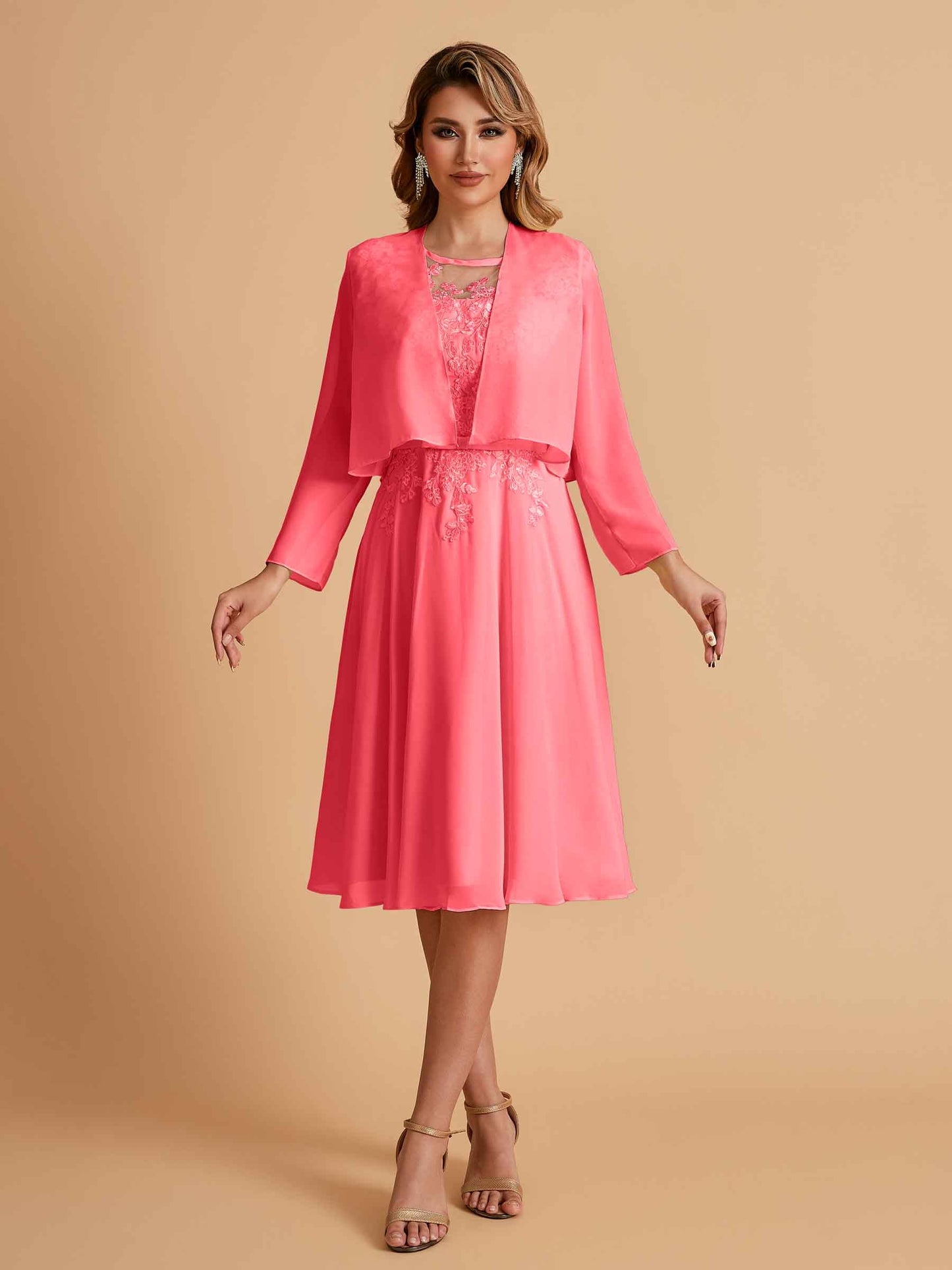 Elegant A-line Chiffon Jewel Short Mother of the Brides Dresses Online