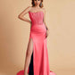 Sexy Satin Strapless Side Slit Floor Length Lace Mermaid Bridesmaid Dresses