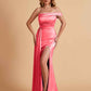 Sexy Satin One-Shoulder Side Slit Floor Length Mermaid Bridesmaid Dresses