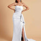 Sexy Satin Side Slit Strapless Pleats Floor Length Mermaid Bridesmaid Dresses