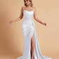 Sexy Satin Sleeveless Pleats Mermaid Bridesmaid Dresses Side Slit Floor Length