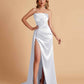 Sexy Satin Strapless Pleats Mermaid Bridesmaid Dresses Side Slit Floor Length