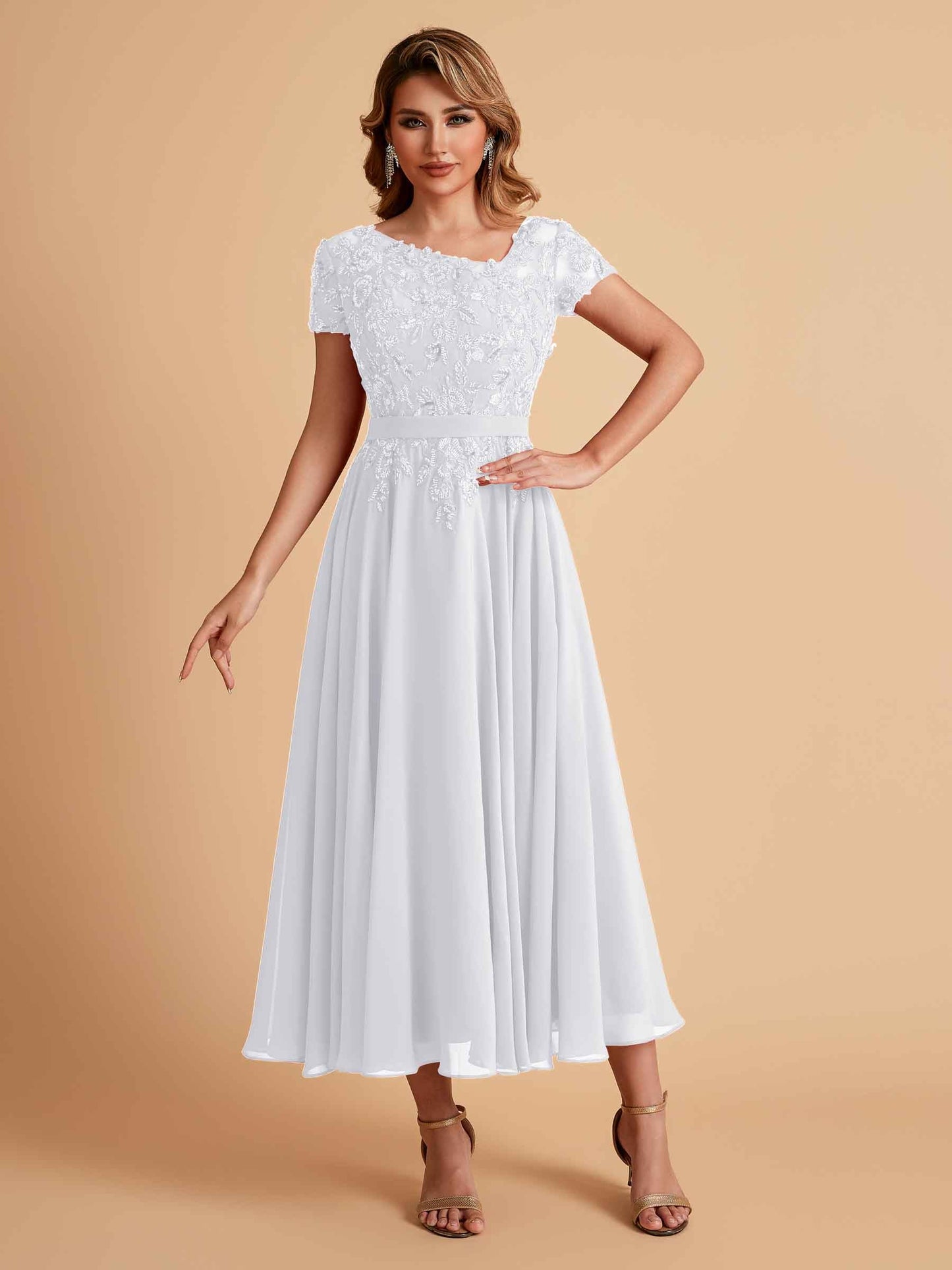 Elegant A-line Chiffon Short Sleeves Mother of the Brides Dresses Online
