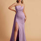 Elegant Satin Sleeveless Asymmetrical Mermaid Side Slit Floor Length Bridesmaid Dresses
