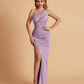 Sexy Satin One Shoulder Mermaid Bridesmaid Dresses Side Slit Floor Length