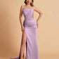 Elegant Satin Straight Neck Mermaid Side Slit Floor Length Bridesmaid Dresses
