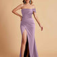 Sexy Satin One Shoulder Pleats Mermaid Bridesmaid Dresses Side Slit Floor Length