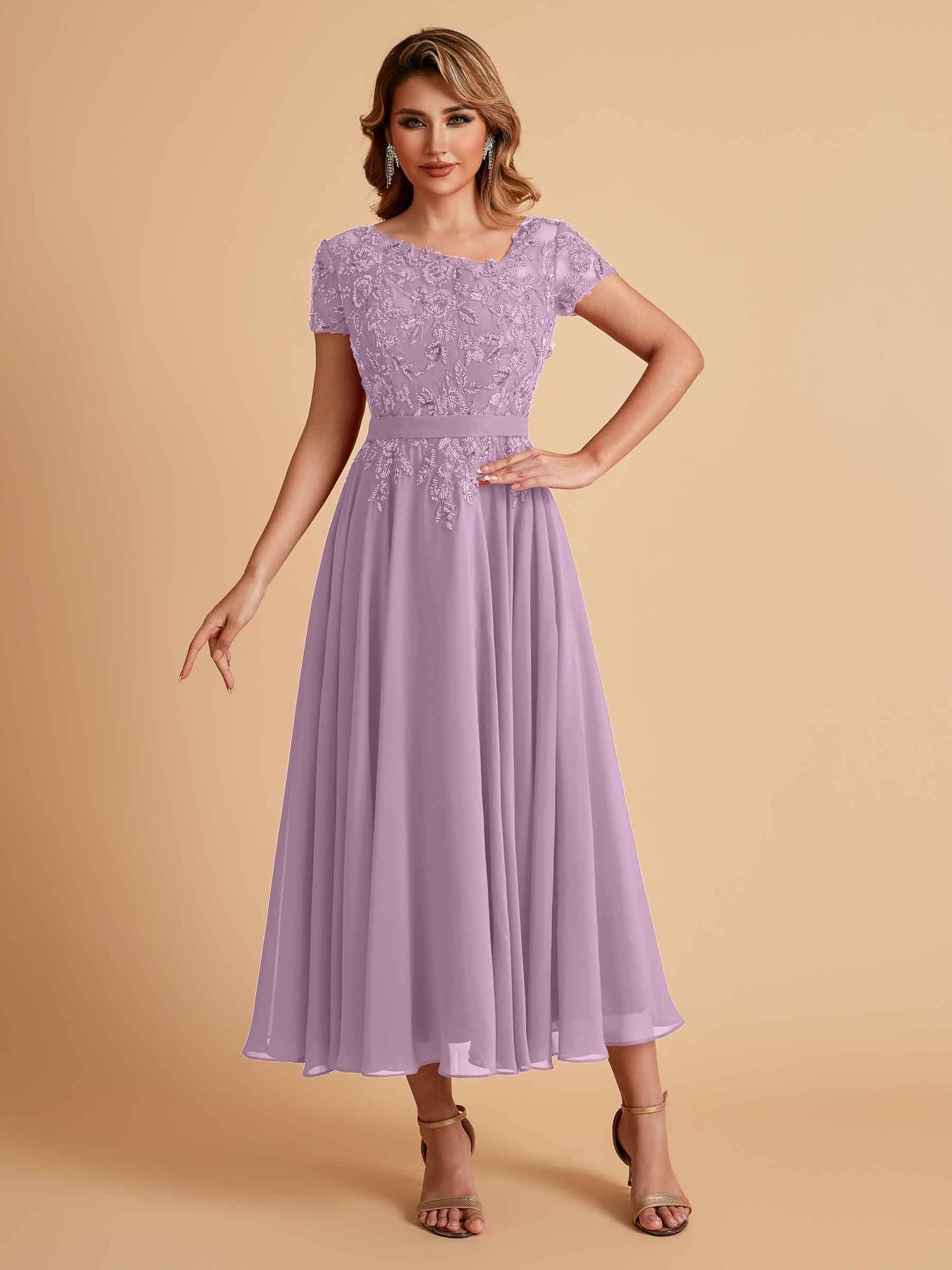Elegant A-line Chiffon Short Sleeves Mother of the Brides Dresses Online