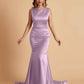 Elegant Satin Sleeveless Pleats Mermaid Bridesmaid Dresses Floor Length