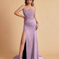 Sexy Satin Strapless Side Slit Floor Length Lace Mermaid Bridesmaid Dresses